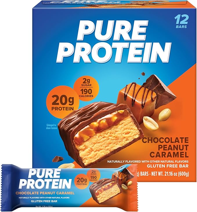 FULFIL Vitamin Protein Bars Chocolate Salted Caramel 12 Count and Pure Protein Bars Chocolate Peanut Caramel 12 Count