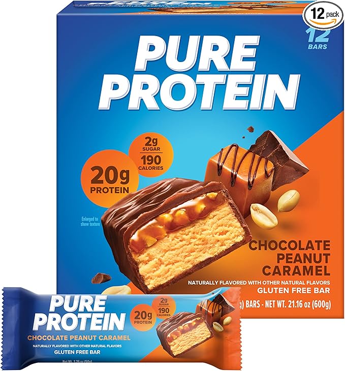 FULFIL Vitamin Protein Bars Chocolate Salted Caramel 12 Count and Pure Protein Bars Chocolate Peanut Caramel 12 Count