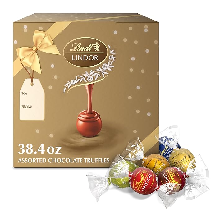 Lindt LINDOR Assorted Chocolate Truffles 90 Count Gift Box Chocolate Candy with Smooth Melting Truffle Center 38.4 oz. Box
