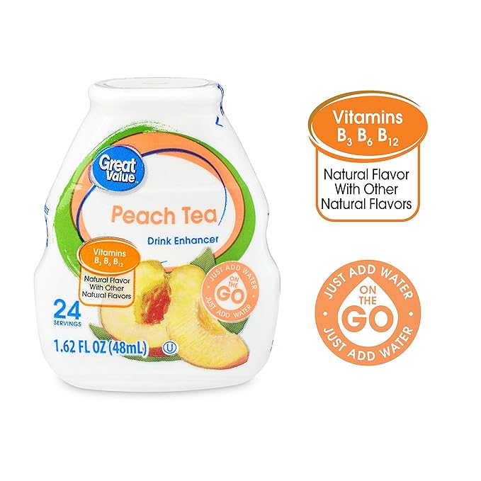Great Value Liquid Flavor Enhancer Tea Selection - Southern Sweet tea Peach Raspberry-Black Tea. Sugar-Free t. 6 Bottles 1.62 oz each