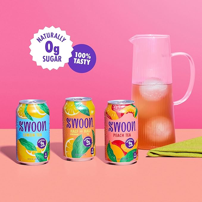 Swoon Iced Tea Variety Pack - Low Carb Paleo-Friendly Gluten-Free Keto Drink - Half + Half IcedTea Lemonade Peach Iced Tea and Lemon Tea - 12 fl oz (Pack of 12)