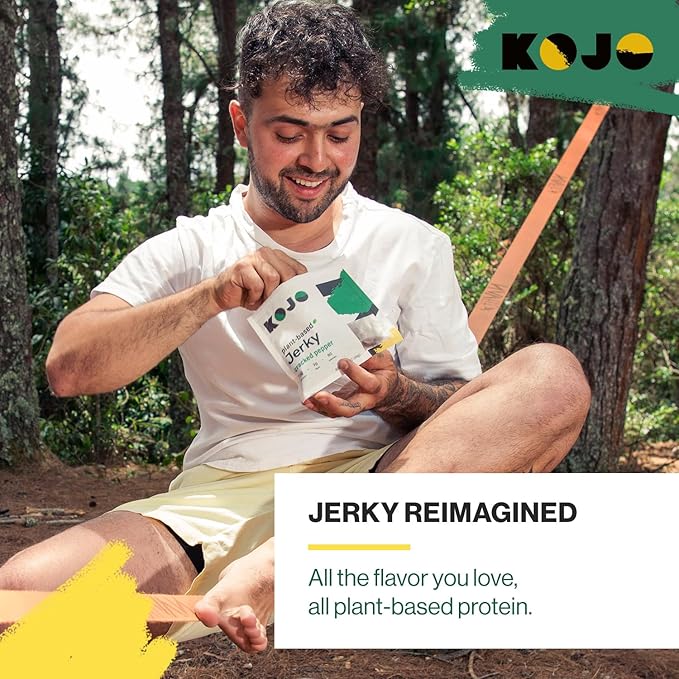 Kojo - Plant-based Vegan Jerky - Cracked Pepper - Peppery and Shamelessly Meaty Flavor - 9g Protein 3g Fiber 90 Calories - 6 Bag (2.4 oz)