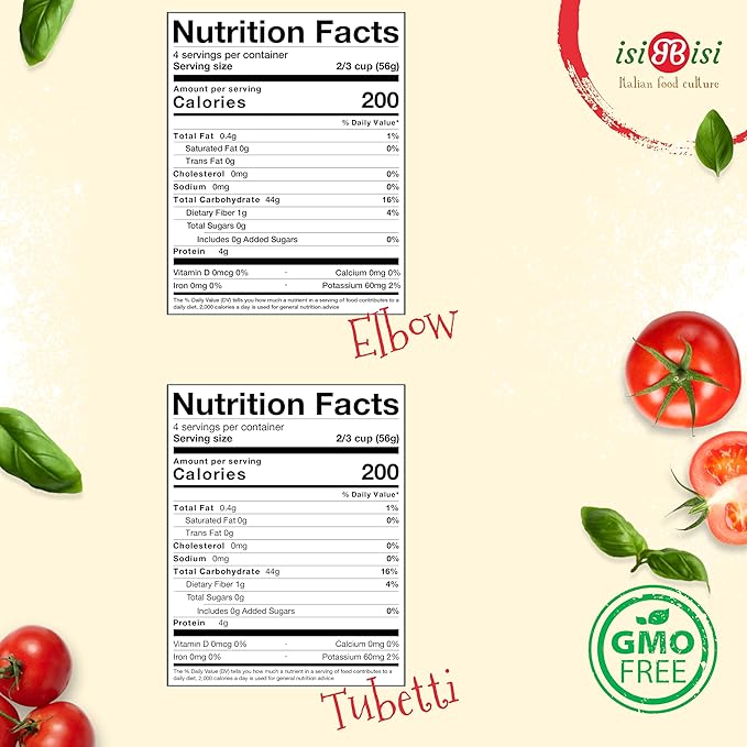 isiBisi 5 Pack Mix 3-Pack Elbow and 2-Pack Tubetti Pasta - Vegan Non-GMO Made in Italy