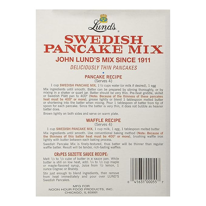 Lund’s Swedish Pancake Mix Deliciously Thin &amp Light Pancakes 12 oz Traditional Scandinavian Recipe - Easy Mix for Breakfast or Brunch [Pack of 3]