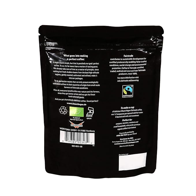 Mount Hagen 7.05oz Organic Freeze Dried Instant Caffeinated + Decaffeinated Coffee Resealable Pouch Bags - 2 Pack | Eco-friendly Fair-Trade Coffee Medium Roast Arabica Beans [2x7.05oz]