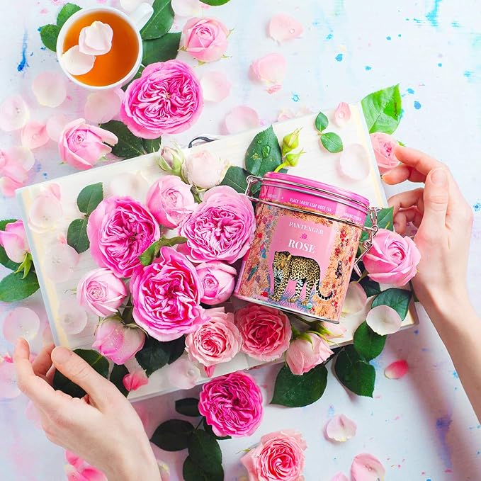 Rose Tea Bags -20 XL Pyramid Sachets- Rose Tea Organic. Tea Blends -Finest Moroccan Rose Petals and Ceylon OP Black Tea Leaves from Uva- Pantenger Organic Tea Blend. Black Rose Tea.
