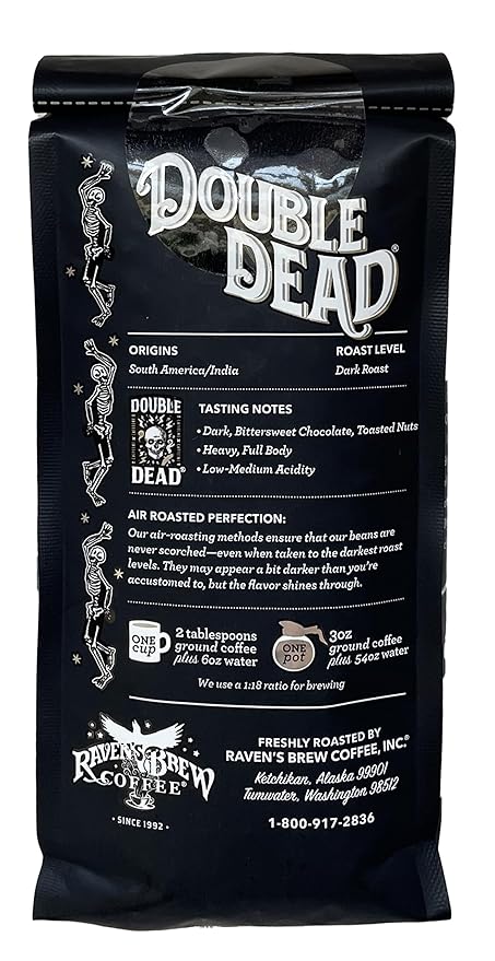 Raven's Brew Coffee High Caffeine Coffee Dark Roast Whole Bean – Double Dead 2-pack of 12oz