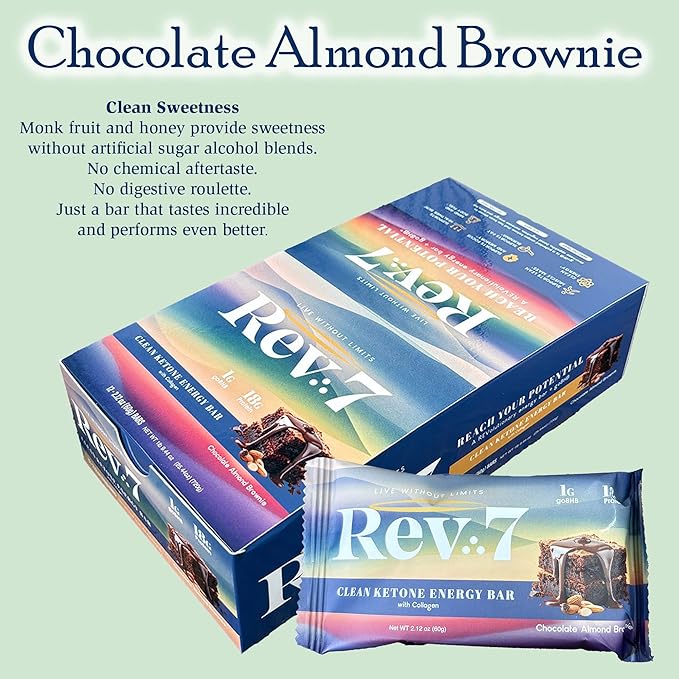 REV7 Ketone Energy Bars Pack of 12 - Chocolate Almond Brownie