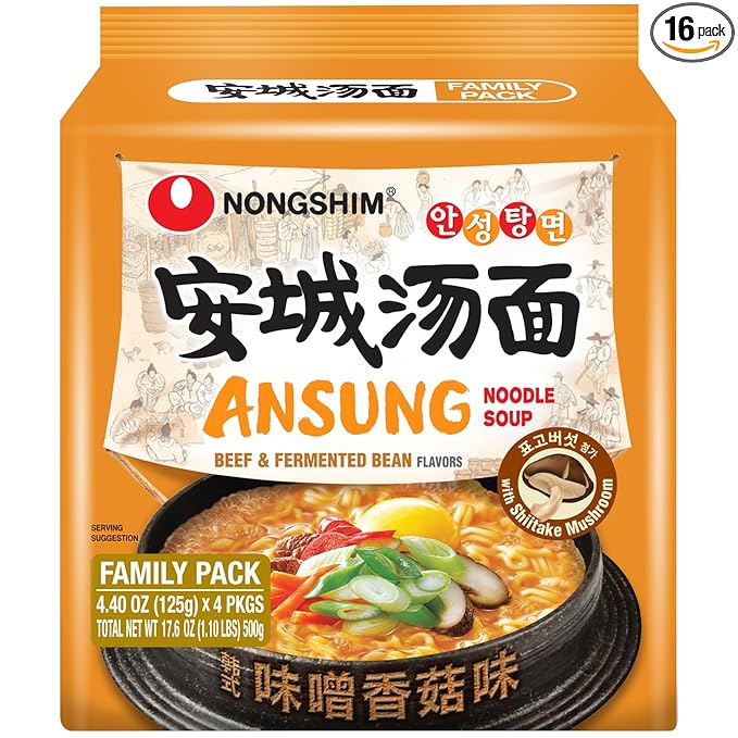 Nongshim Ramen Noodles Gourmet Instant Ramen Premium Microwavable Noodle Soup Ansung 4.4 Ounce (Pack of 16)