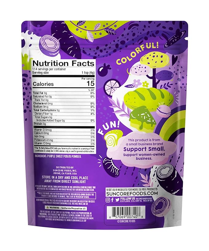 Suncore Foods Purple Sweet Potato Powder Purple Food Coloring Powder Gluten-Free Non-GMO 16oz 1 Pack