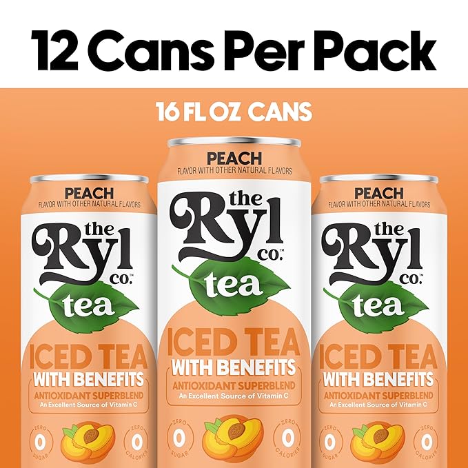 Ryl Iced Tea Peach Antioxidant Superblend Zero Sugar Low Carb Zero Calorie Iced Tea 16.0 Fl Oz (12-Pack)