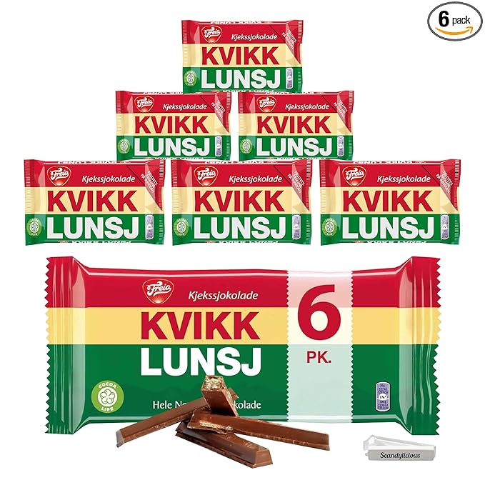 Kvikklunsj – Chocolate Covered Wafers from Freia - Norwegian Chocolate from Norway Milk Chocolate Bars (6-Pack x 47gram)