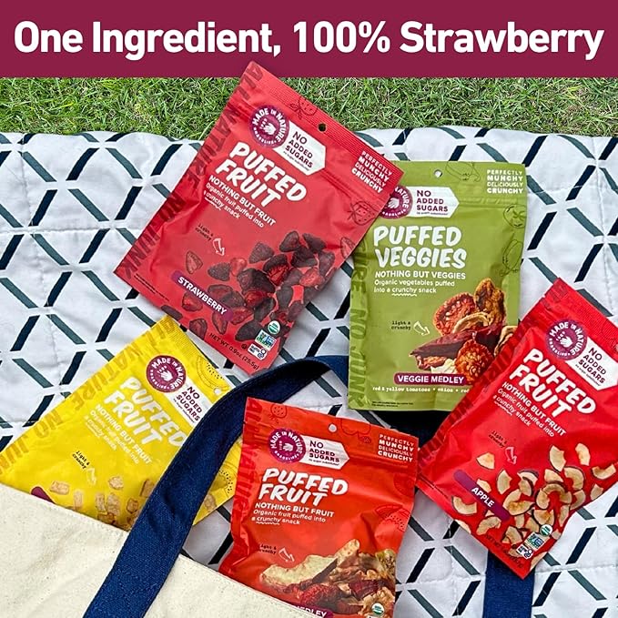 Made In Nature Organic Puffed Fruit Strawberry 0.9 Ounce Bag (Pack of 6) - Vegan Snack Non-GMO Gluten Free