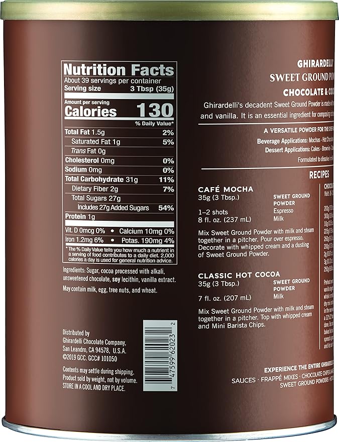 Ghirardelli Chocolate Company Sweet Ground Chocolate &amp Cocoa Gourmet Powder 3 lbs with Ghirardelli Stamped Barista Spoon