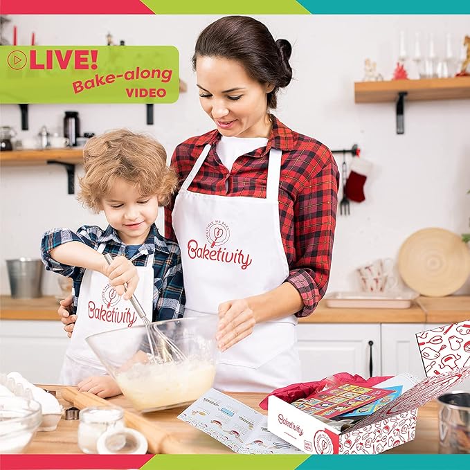 Baketivity Kids Baking Set Meal Cooking Party Supply Kit for Teens Real Fun Little Junior Chef Essential Kitchen Lessons Includes Pre-Measured Ingredients (Baketivity Kit Red Velvet)