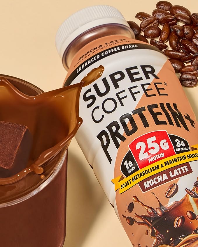 SUPER COFFEE Protein+ Keto Protein Coffee (0g Added Sugar 25g Protein 150 Calories) [Mocha] 12 Fl Oz 24 Pack | Iced Smart Coffee Drinks