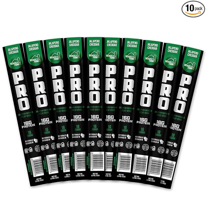 Wenzel's Farm PRO Snack Sticks - Naturally Smoked Handcrafted with Real Quality Meat (Jalapeno Cheddar) Pack of 10 Sticks (1.9oz Each)