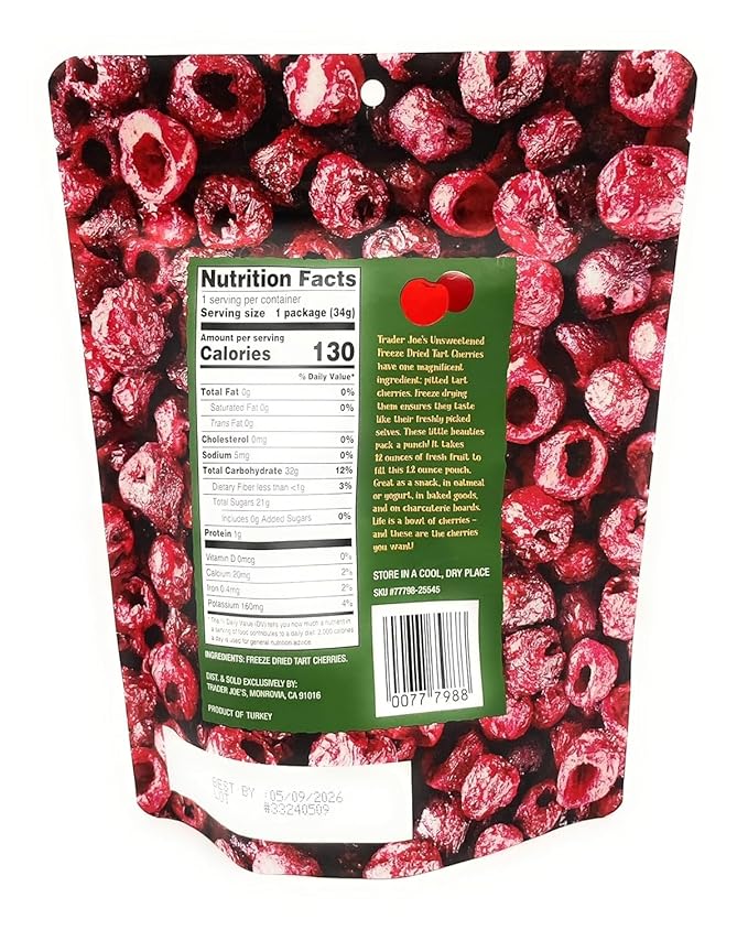 Freeze-Dried Tart Cherries Unsweetened &amp Unsulfured 1.2 oz/34g – Pack of 4