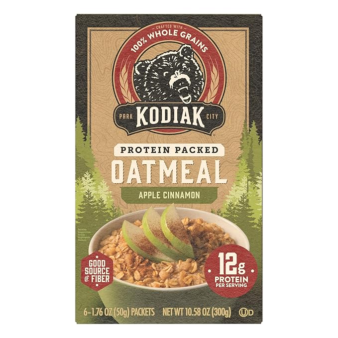 Kodiak Cakes Instant Oatmeal Packets Apple Cinnamon High Protein 100% Whole Grains 6 boxes with 6 packets each (36 packets)