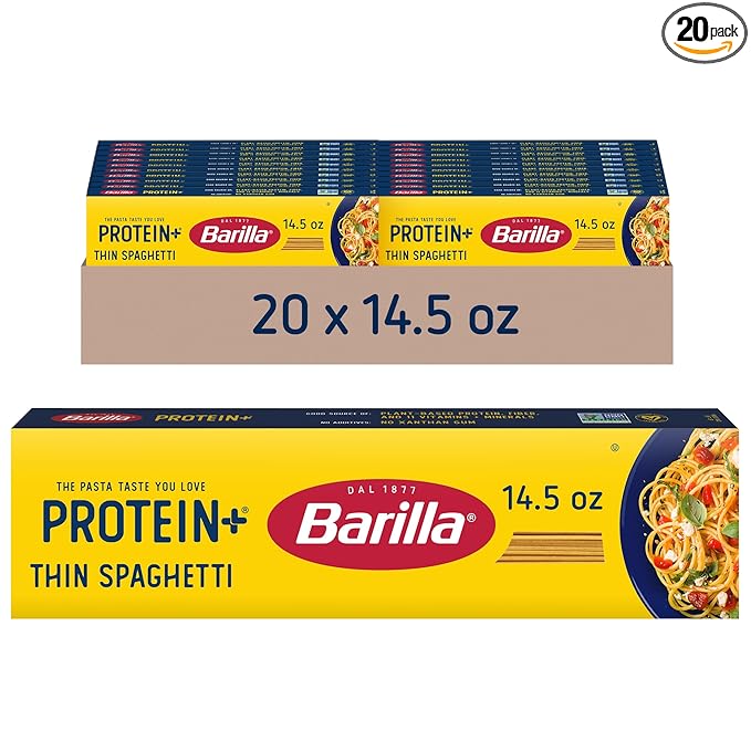 Barilla Protein+ (Plus) Thin Spaghetti Pasta 14.5 Ounce (Pack of 20) - plant based - Made from Lentils Chickpeas &amp Peas - Non-GMO Kosher Certified