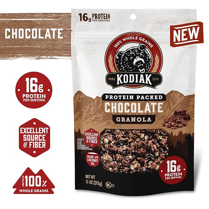 Kodiak Cakes Granola Pouch Chocolate High Protein 100% Whole Grains (Pack of 5 pouches)