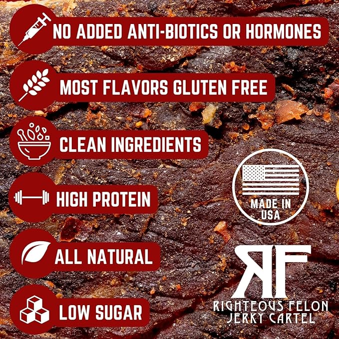 Righteous Felon Beef Jerky + Meat Sticks Variety Gift Basket - Great Gifts for Men | Gluten Free High Protein Healthy Snack | Beef Pork &amp Turkey Jerky Variety Snack Pack | The Gift Bag Pack