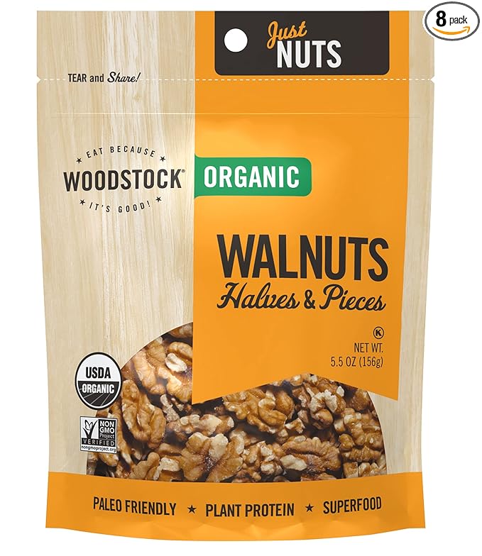 Woodstock Organic Walnuts Raw Shelled Halves and Pieces 5.5 oz (Pack of 8)