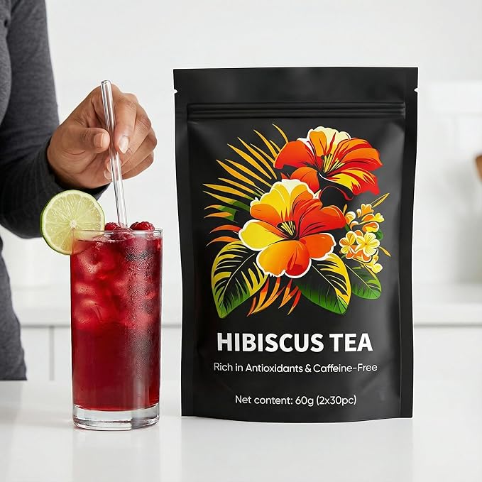 Hibiscus Tea - Whole Dried Flower Petals Hibiscus Tea Bags Antioxidant Caffeine-Free Natural Compounds Tart and Delicious20 Tea Bags
