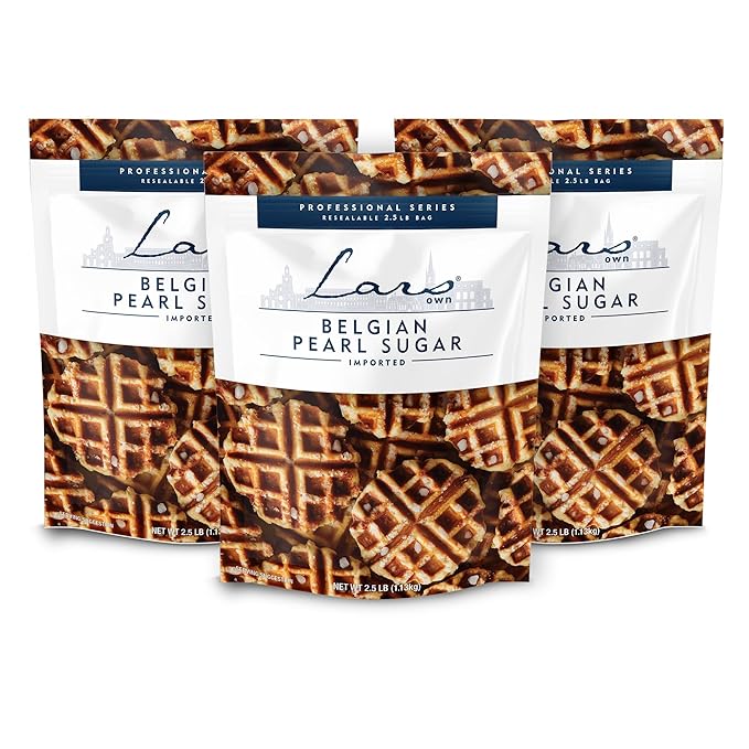 Lars Own Professional Series Belgian Large Pearl Sugar – 3-Pack 2.5-lb Resealable Bag – Large Crystals for Caramelization in Liège Waffles