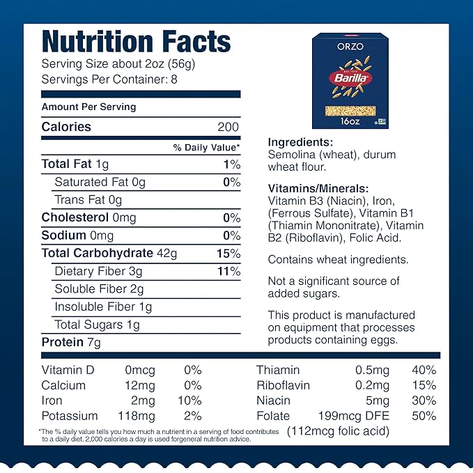 Barilla Orzo Pasta 16 oz. Box (Pack of 16) - Non-GMO Made with Durum Wheat Semolina - Kosher Certified