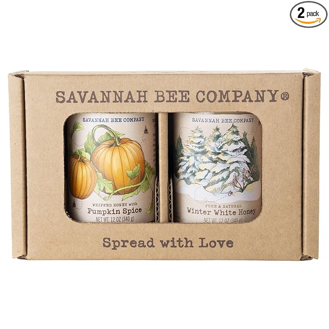 Savannah Bee Whipped Honey Gift Set - 12 oz Gourmet Honey Duo Set (12 Oz Pumpkin and Winter White)