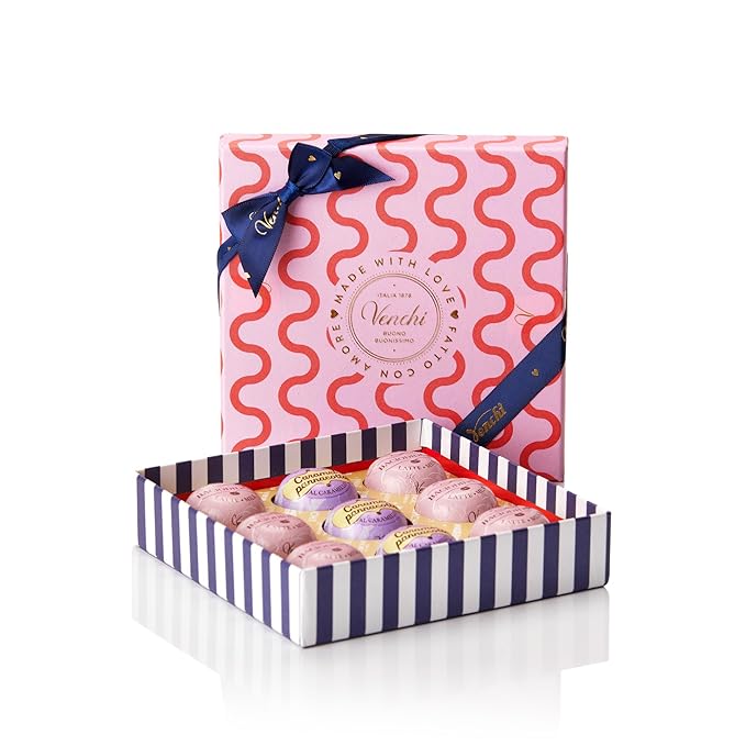 Venchi - Giftbox with 9 Milk Chocolate BacioDiDama and Caramel Pannacotta Pralines 5.5 Oz Gluten-Free No Artificial Colours and Preservatives Mother's Day Gift Idea