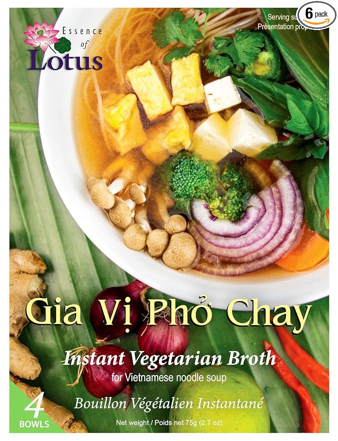 Essence of Lotus Instant Vegan Pho Soup Mix — Ready-to-Eat Flavorful Restaurant-Quality Pho broth Made in the US (Vegan Pho Broth Mix 6-Pack)