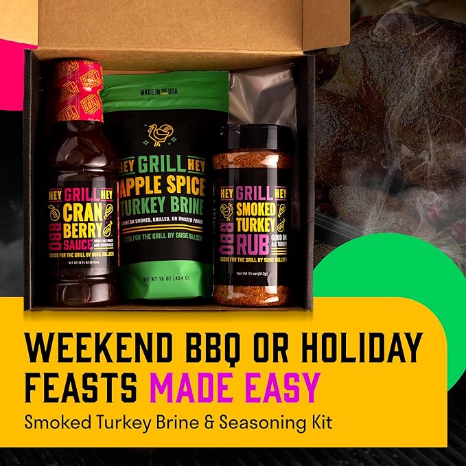 Hey Grill Hey | Turkey Brine Kit | | Includes Apple Spice Brine Smoked Turkey Rub and Cranberry BBQ Glaze| Smoked Turkey Brine &amp Seasoning Kit