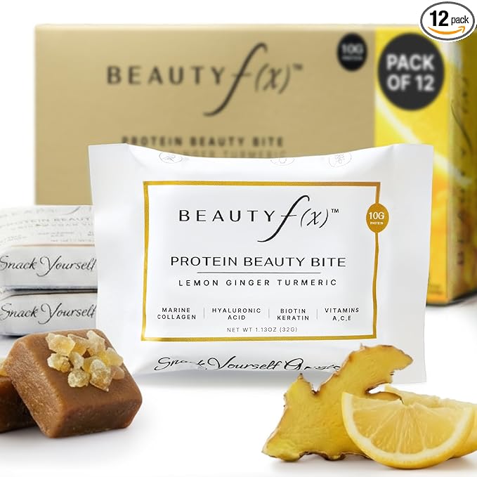 Beauty f(x) Protein Beauty Bites – Collagen Bars – Lemon Ginger Turmeric Collagen Protein Bars for Women – 10g Protein 110 Calories No Added Sugar – Supports Skin Hair and Nails