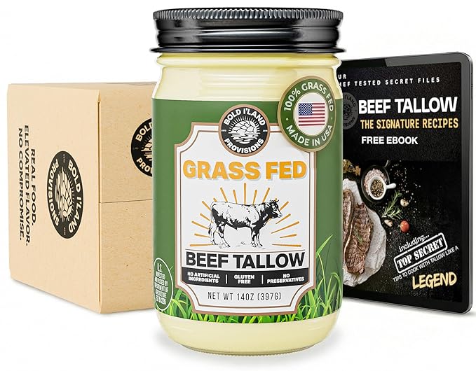 100% Pure Grass Fed Beef Tallow for Cooking – Clean Non-Seed Oil Cooking Fat - Keto and Paleo Diet Friendly – Perfect for Whole 30 – Carnivore Diet – Gluten Free Protein Snacks for Adults – Made in th