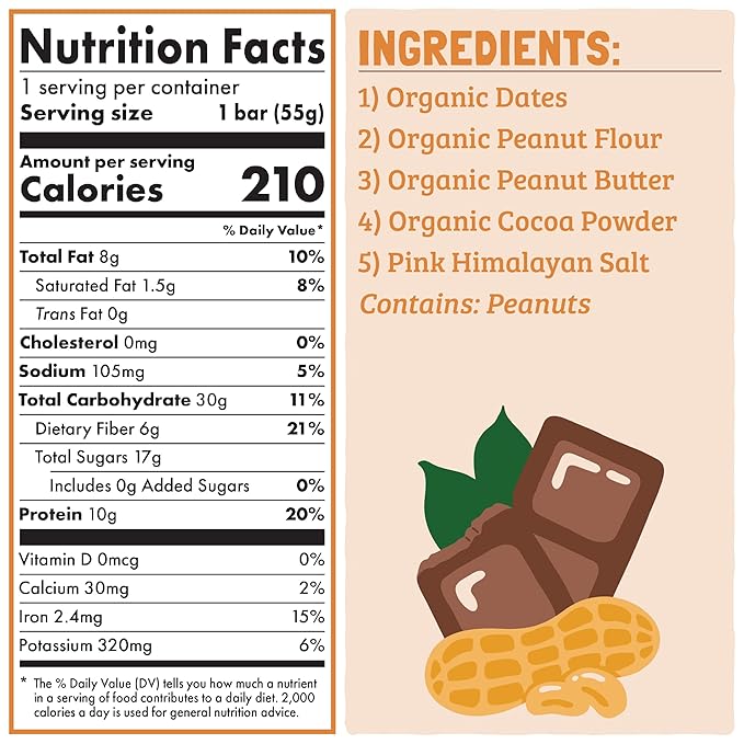 Skout Organic Plant-Based Protein Bars Chocolate Peanut Butter (12 Pack) 10g Protein - Vegan Protein Bars - Only 5 Ingredients - Easy Snack - Gluten Dairy &amp Soy Free