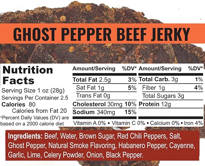Slate Belt Smokehouse Ghost Pepper Jerky Spicy Beef Jerky with Hot Peppers 2.5 Ounce Pack of 3