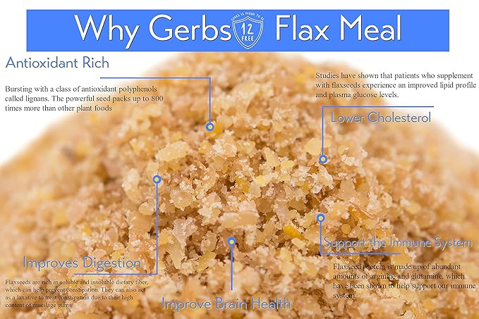 GERBS Flax Seed Meal 2 LBS. Premium Grade | Freshly Harvested &amp Packaged in Resealable Bulk Bag | Non-GMO Keto &amp Paleo Cleared | Improves digestion &amp Relieves constipation | Gluten Peanut