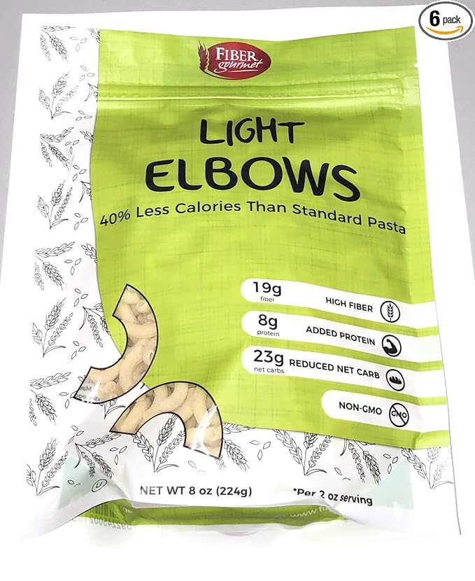 Fiber Gourmet Low Net Carb Pasta Elbow Macaroni - Keto Friendly High Fiber Low Calorie Italian Made Noodles - Vegan Non-GMO Kosher - 48% Fewer Calories Than Regular - 6 Pack