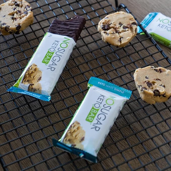 No Sugar Keto Bar Snack - Low Carb No Sugar Keto Snack Food with Keto Friendly Macros (12 x 1.41oz Bars Chocolate Chip Cookie Dough)