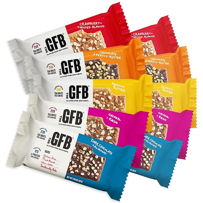 The GFB Variety Pack Protein Bars - Gluten Free Plant Based Non GMO Sustainably Made – Ridiculously Tasty Healthy Vegan Nutrition Snack Protein Bars 2.05 oz (10 Count)