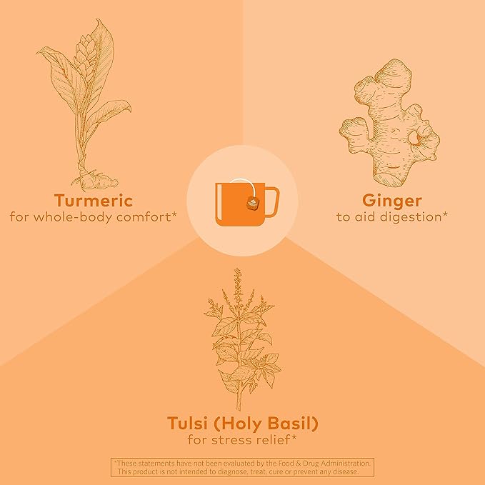 ORGANIC INDIA Tulsi Tumeric Ginger Herbal Tea - Stress Relieving &amp Harmonizing Immune Support Aids Digestion Vegan Caffeine-Free - 54 Infusion Bags 3 Pack