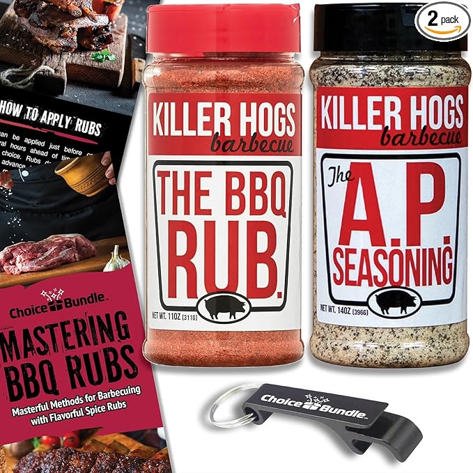 Killer Hogs AP All Purpose Seasoning &amp The BBQ Rub Premium Variety 2 Pk (25 oz) + Barbecue Masters &amp Bottle Opener (4 Items)!