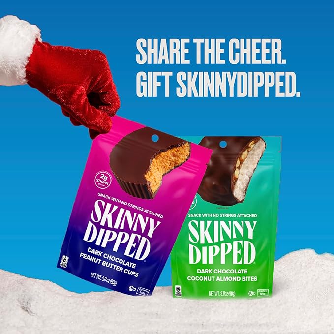 SkinnyDipped Cups &amp Bites | Low Sugar Low Carb Keto Friendly &amp Gluten Free | Holiday Gift Box – Assorted Chocolate &amp Nut Variety Pack