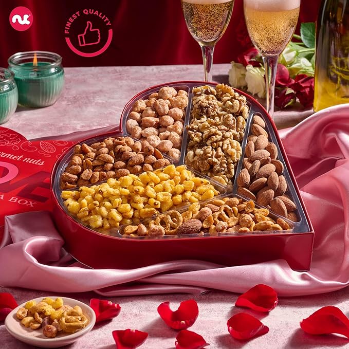 NUT CRAVINGS - Easter Mixed Nuts Heart Shaped Gift Basket Love in A Box (6 Assortments 2 LB) Ramadan Gifts Day Romantic Food Arrangement Healthy Snack Care Package Food Assortments