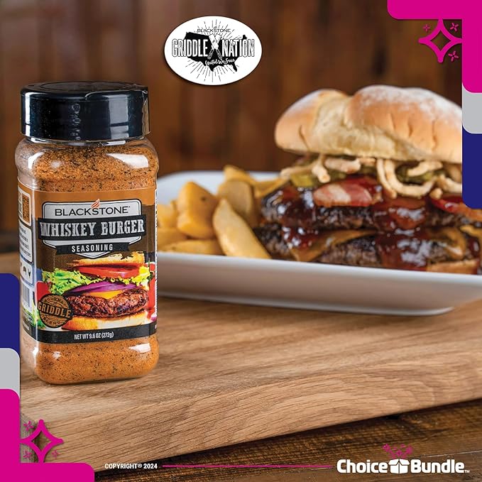 Blackstone Whiskey Burger Seasoning – Gourmet Griddle Premium Barbecue Rub 4 Pk (38.4 oz) + BBQ Masters &amp Opener (6 Items)!