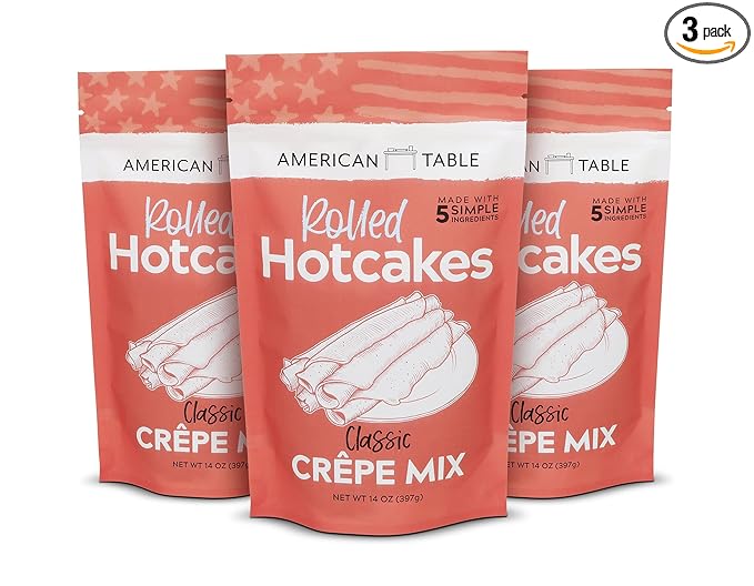 Classic Rolled Hotcakes Crepe Mix by American Table Made with American-Grown Organic Wheat Flour &amp Pure Vanilla French-Style Non-GMO Low Sugar No Preservatives Quick Prep Makes 72 Crepes (1