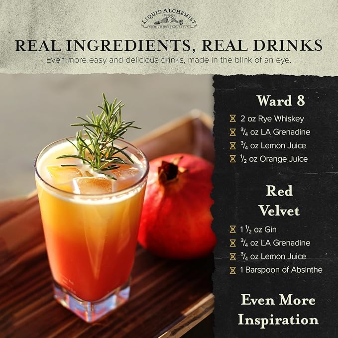 Liquid Alchemist Grenadine Syrup for Cocktails - Real Ingredients Make our Pomegranate Syrup the Perfect Shirley Temple Mix - Our Small Batch is Non-GMO Gluten Free &amp Vegan (25.4 oz)