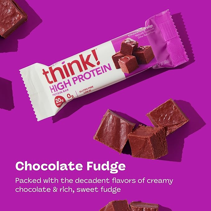think! Protein Bars High Protein Snacks Gluten Free Kosher Friendly Chocolate Fudge Nutrition Bars 2.1 Oz per Bar 10 Count (Packaging May Vary)